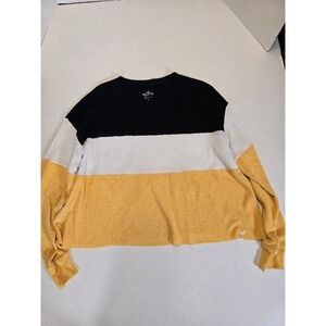 Hollister Color Block Boyfriend Tee Waffle Knit‎ Long Sleeve Top Size M